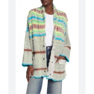 Free People Fair Weather Cardigan Gray, Blue, Red, Mint Fuzzy Soft Snap Closure